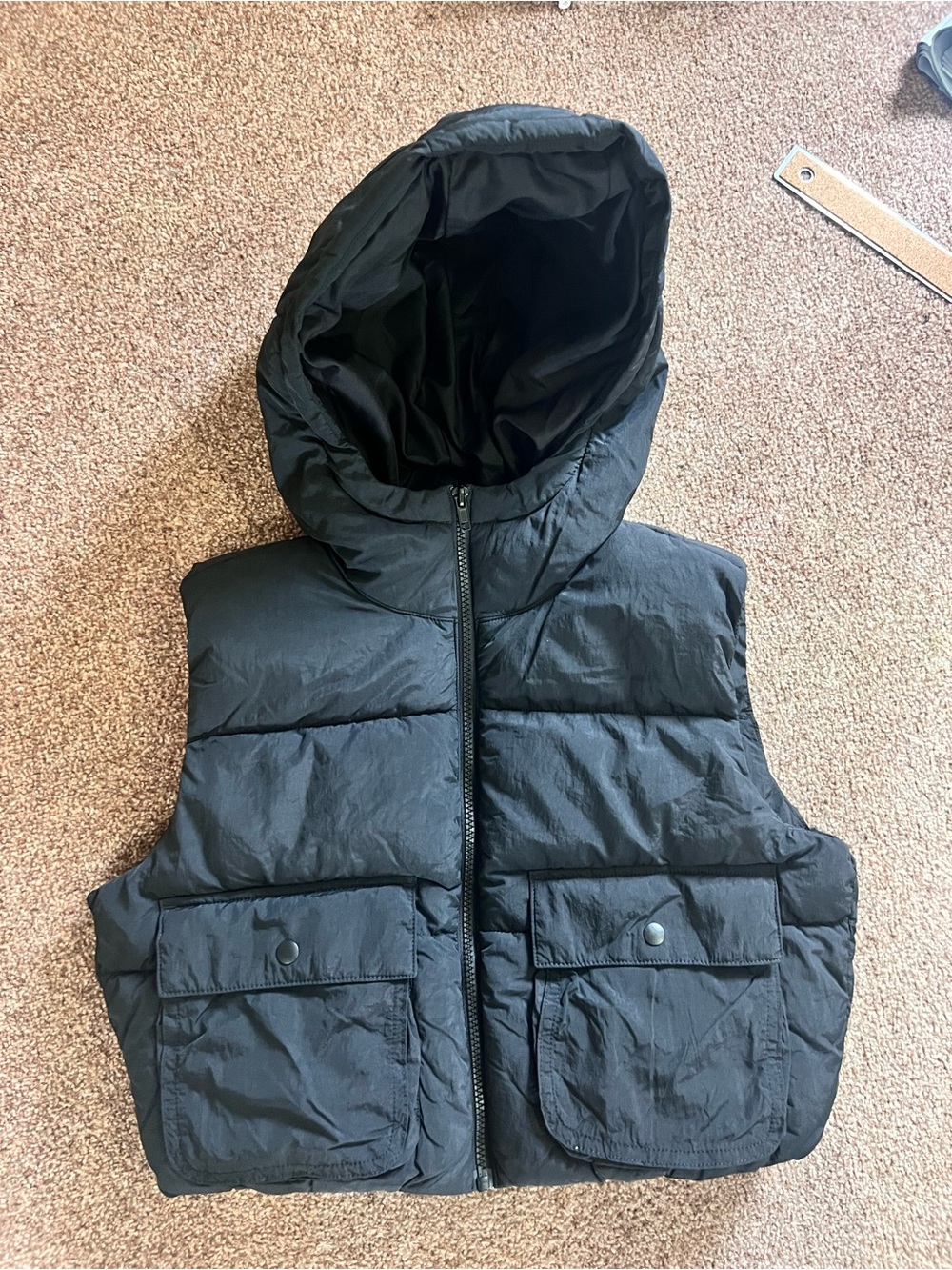 Black Puffer Vest with Hood